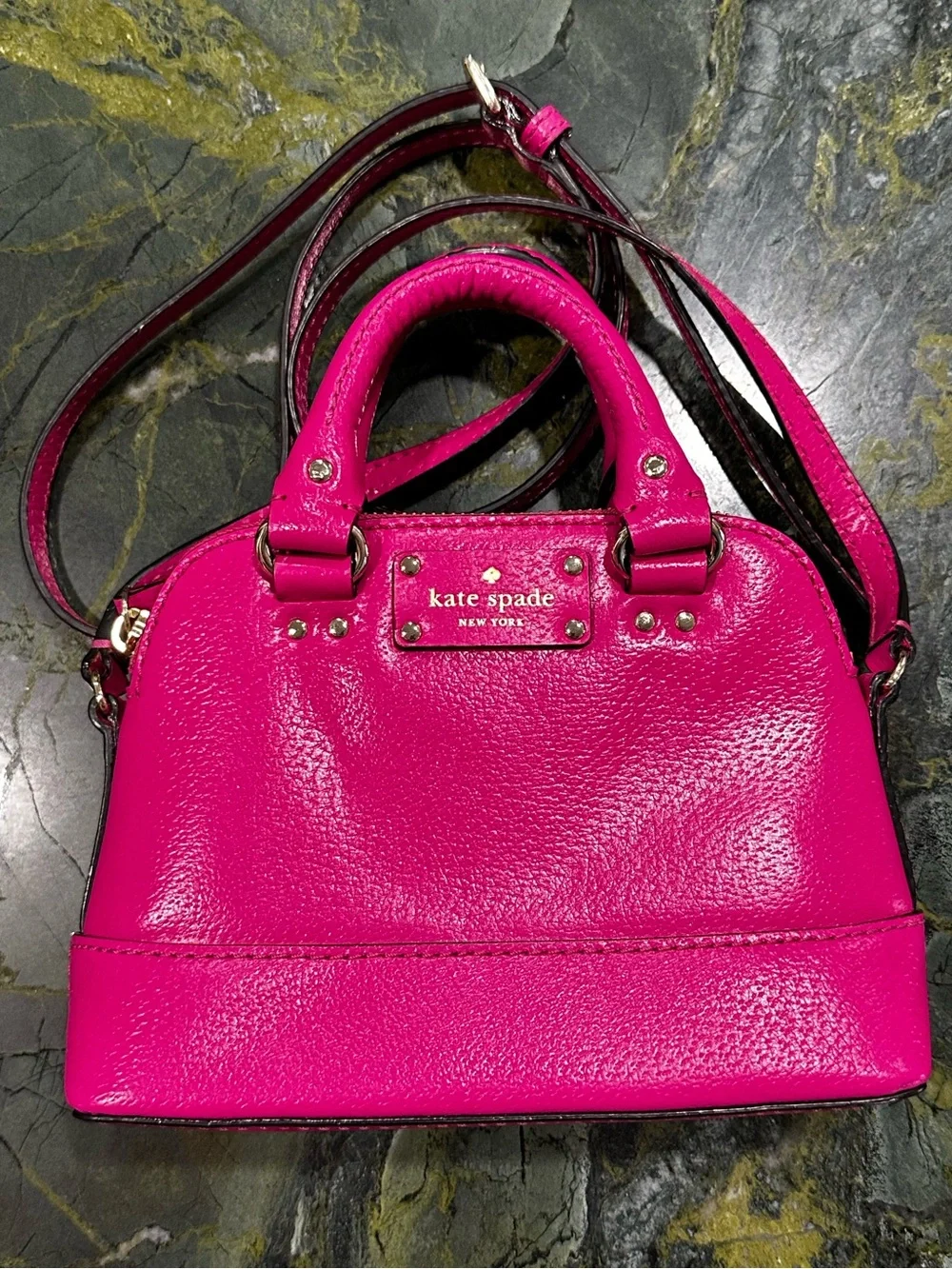 KATE SPADE HOT Pink Leather Mini Satchel with Crossbody Strap 8” x 5.5 x2.5”